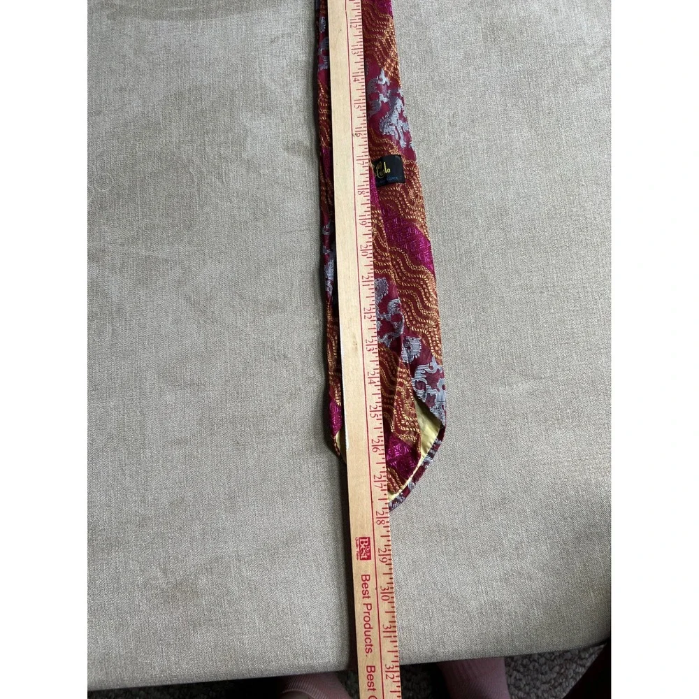 Vintage 1960s De Carlo Mens Tie Burgundy Gold Psychedelic Lion Heraldic Wide 60s